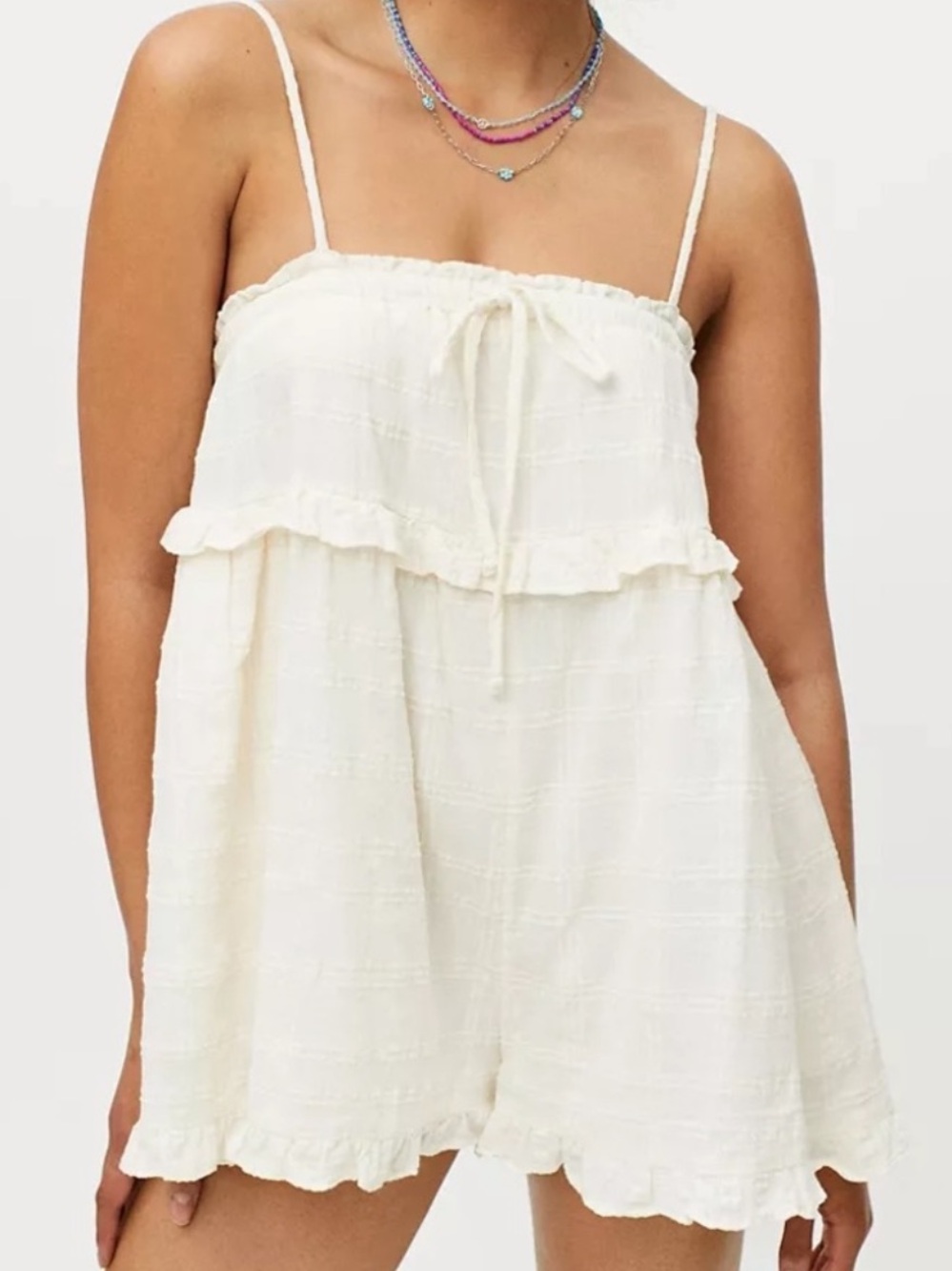 Urban Outfitters White Ruffle Me Up Romper